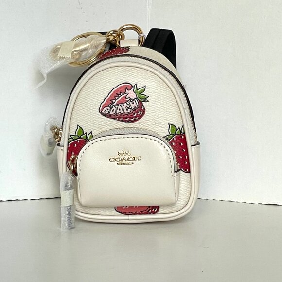 Coach Mini Court Strawberry Backpack Bag Charm White CA093 Keychain ORGPKG - Picture 7 of 12